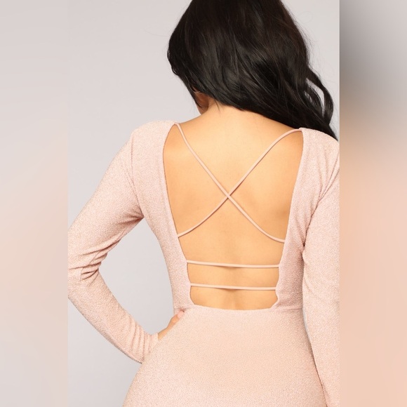 Fashion Nova Sparkly Pink Long Sleeve mini Dress back cut out XS NWT - Picture 6 of 7